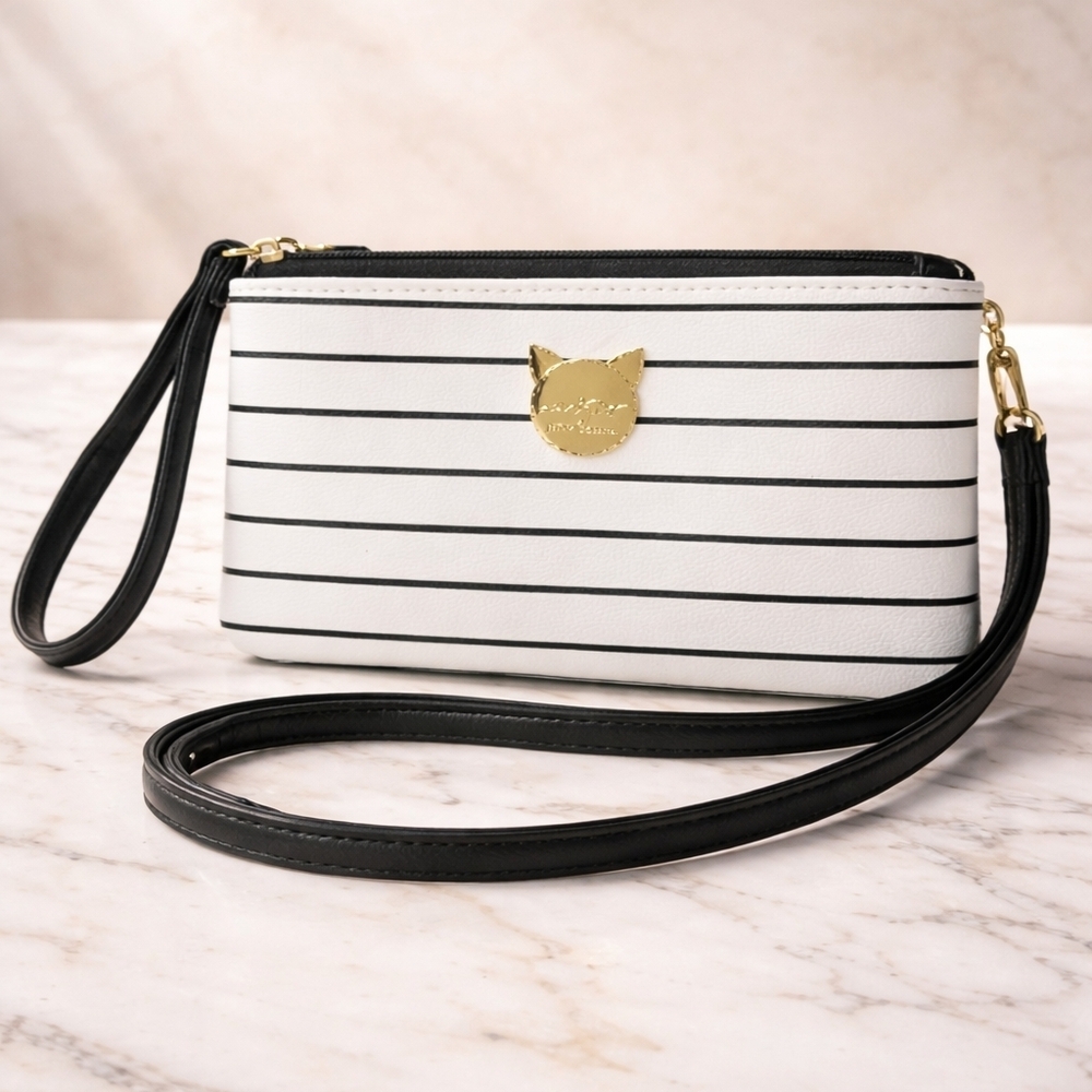 Betsey Johnson Gold Cat Emblem Crossbody Bag